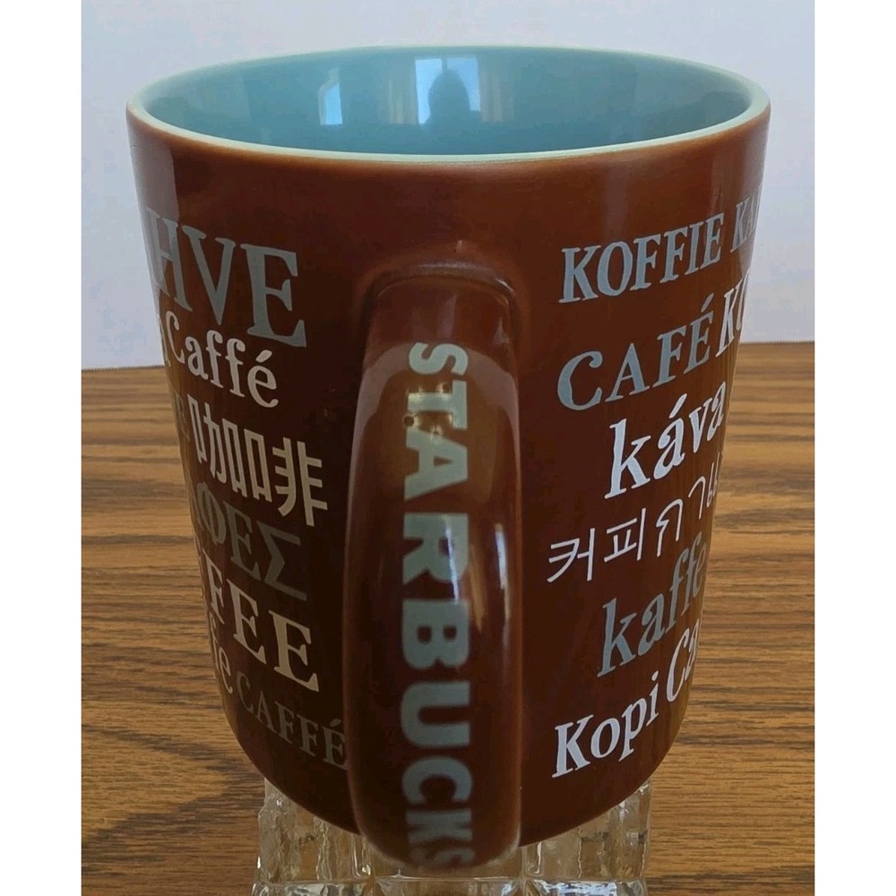 Starbucks MUG 16 oz Global Kaffe kopi kava coffee Brown & Turquoise 2008 CUP EUC